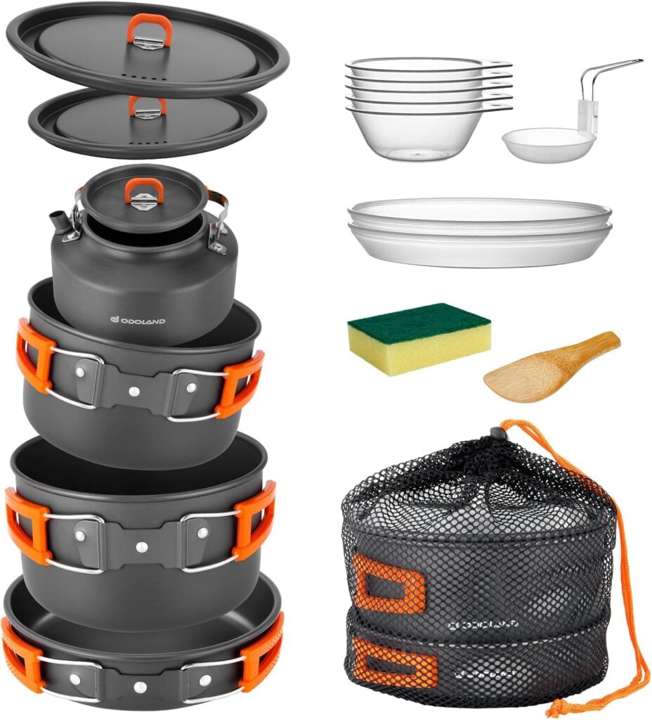 Nested camping cookware and kettle – Black