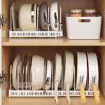 MENGCOOL Expandable pan and lid rack – White