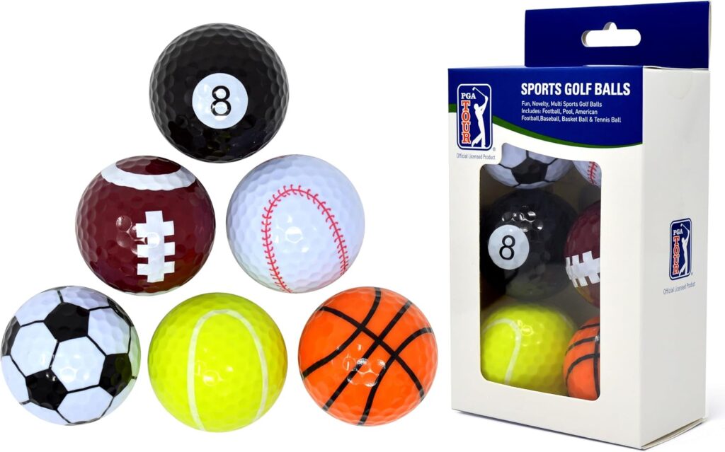 Novelty-pattern golf balls – 1.68 inches – Multicolor – 6-pack