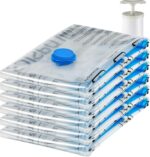 Amazon Basics Vacuum Compression Zipper Storage Bags with Airtight Valve and Hand Pump, Jumbo, 6-Pack, Clear – 6x Jumbo (100 x 76 cm)