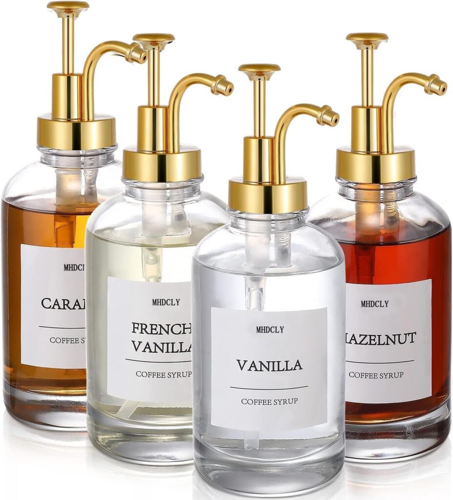 Empty syrup pump bottle set – Gold – 4-pack