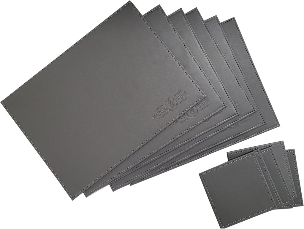 Faux-leather placemat and coaster set – Grey