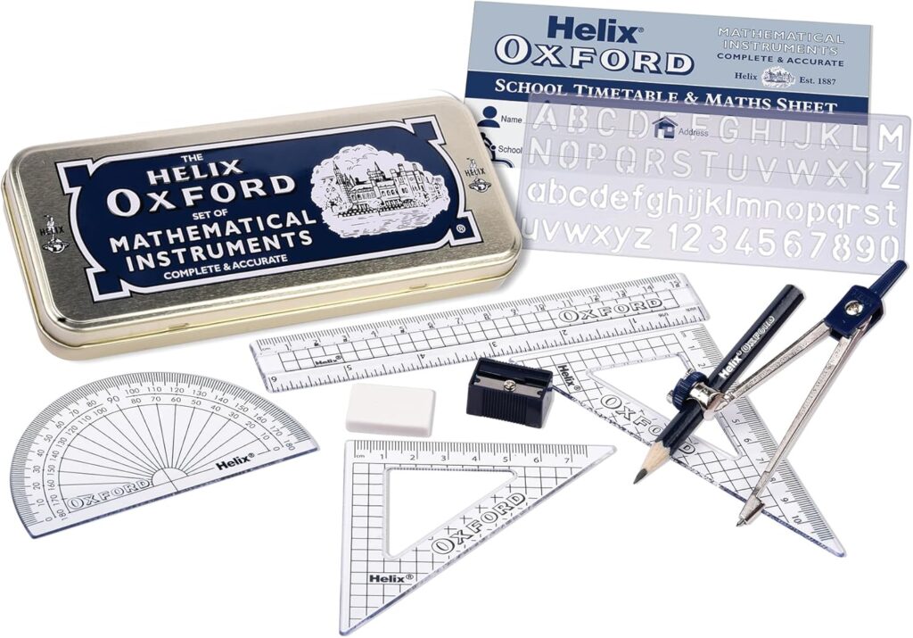 Helix Oxford Maths Set, 10-piece Storage Tin – 170525 – Oxford blue