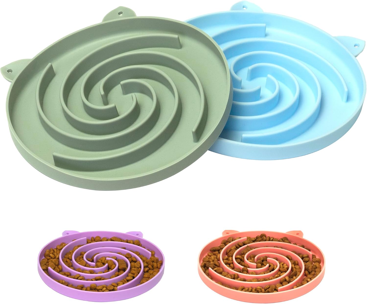 Silicone maze slow-feeder pet bowl – Green and Blue – 1 cups – 2-pack Silicone maze slow-feeder pet bowl – Green and Blue – 1 cups – 2-pack - Image 1