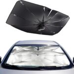 Mulor Sunshade for Car Windshield Foldable Sunshade Umbrella Car Front Window 360°Rotatable and Bendable Support Bar – Silver Black