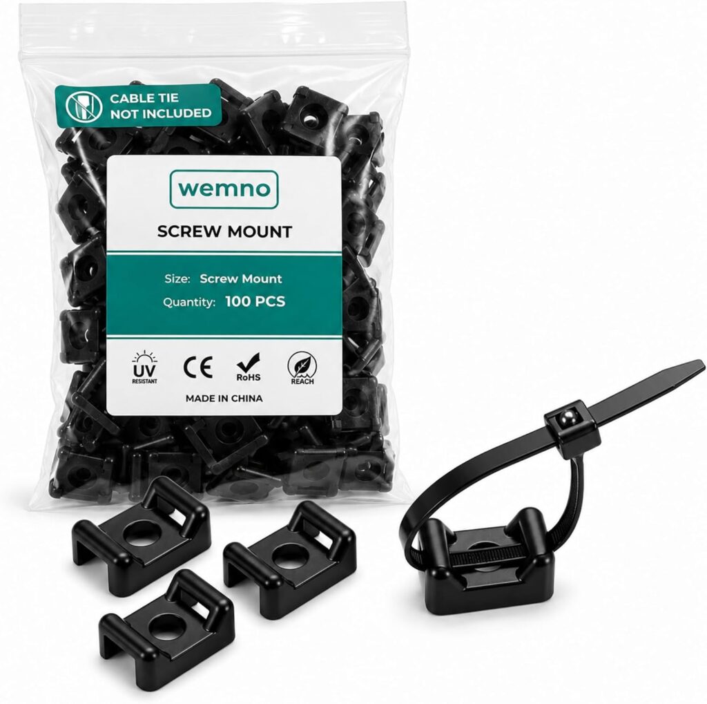 WEMNO Screw-mounted cable tie anchor bases – Black