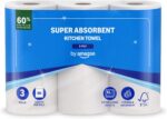 by Amazon Super Absorbent Kitchen Towel, 3 ply, 3 rolls, 80 sheets per roll – White – 3-pack