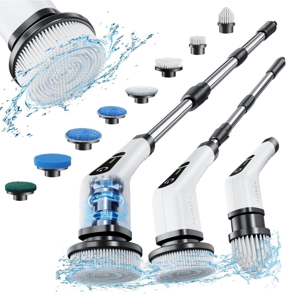 Leebein Long-handle cordless spin scrubber – White