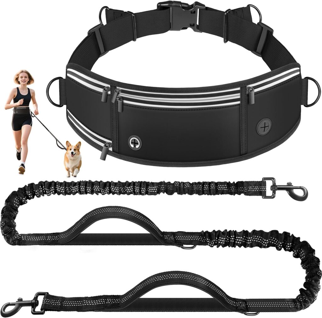 Hands-free waist dog running lead – 160-220cm – Black