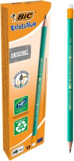 BIC EVOLUTION BIC Ecolutions Evolution 655 HB Pencils with Eraser, 12-pack – Green