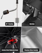 Mulor Sunshade for Car Windshield Foldable Sunshade Umbrella Car Front Window 360°Rotatable and Bendable Support Bar – Silver Black - Image 4
