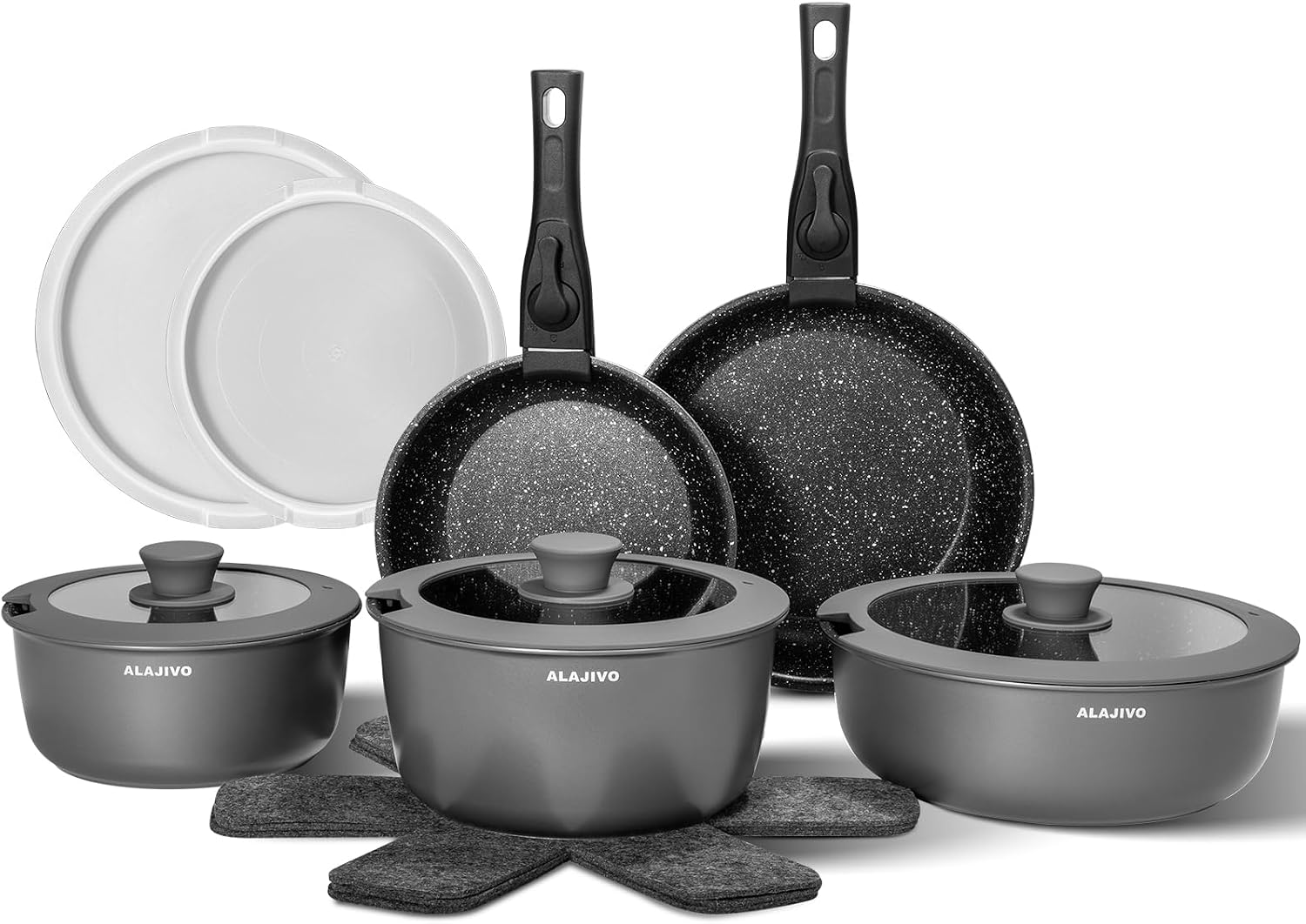 Alajivo Detachable-handle cookware set – 17 Pieces, Grey Alajivo Detachable-handle cookware set – 17 Pieces – Grey - Image 1