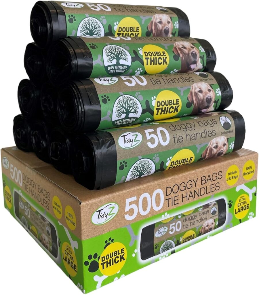 500 TidyZ Dog Poo Bags. Made from 100% Recycled Plastic. Extra Strong – Black – 5 litres – 10-pack