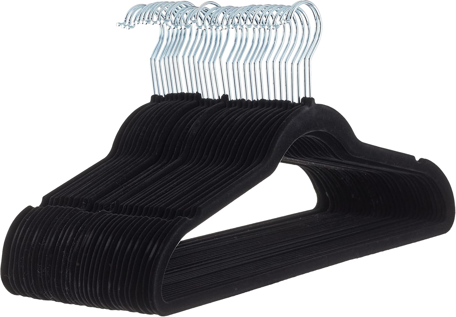Amazon Basics Slim Velvet Non-Slip Suit Hangers 30 pack Black/Silver Amazon Basics Slim Velvet Non-Slip Suit Hangers 30 pack Black/Silver - Image 1