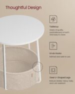 VASAGLE Round side table with fabric basket – VASAGLE LET223W10 – 45 x 50 cm – Matte White + Camel Brown - Image 5