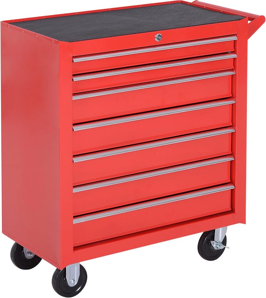 Wheeled metal drawer tool chest – 7 Drawers – Red