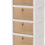 TidyTrove Wheeled four-tier folding storage bins – Beige