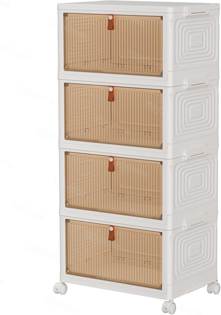 TidyTrove Wheeled four-tier folding storage bins – Beige
