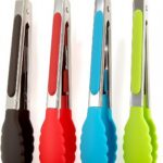 ZHIYE stainless-steel kitchen tongs with locking clips, 7-inch, 4 pack – Black,red,blue,green