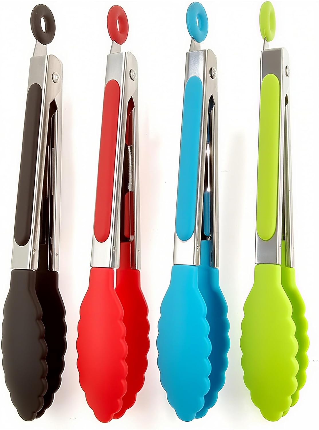 ZHIYE stainless-steel kitchen tongs with locking clips, 7-inch, 4 pack – Black,red,blue,green ZHIYE stainless-steel kitchen tongs with locking clips, 7-inch, 4 pack – Black,red,blue,green - Image 1