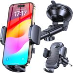 Romuto Suction Car Phone Holder for Vent, Windscreen and Dashboard – deep black