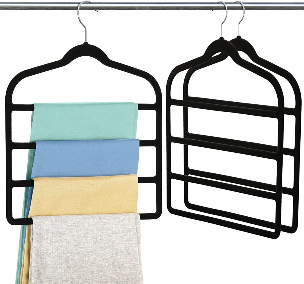 Multi-tier velvet trouser hangers – One Size – Black – 3-pack