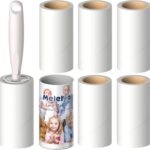 MELERIO Lint Rollers 5 Refills Full 420 Sheets with Protective Cover,1 handle with 6 Extra Sticky Lint Roller Set for – White