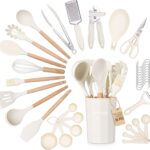 nuovva Mixed silicone and wood utensil set – Varies (Small to Medium) – Cream