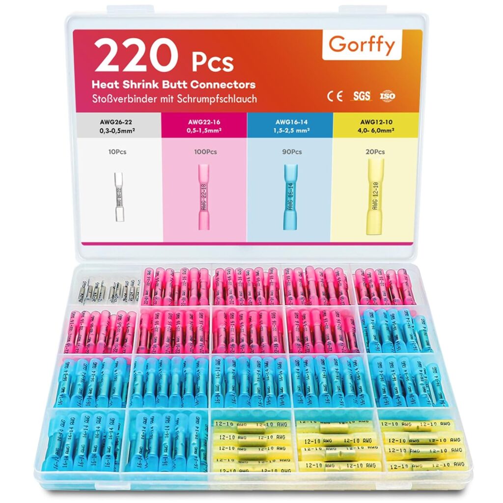 Gorffy Heat-shrink crimp butt splice connectors – color – 220-pack