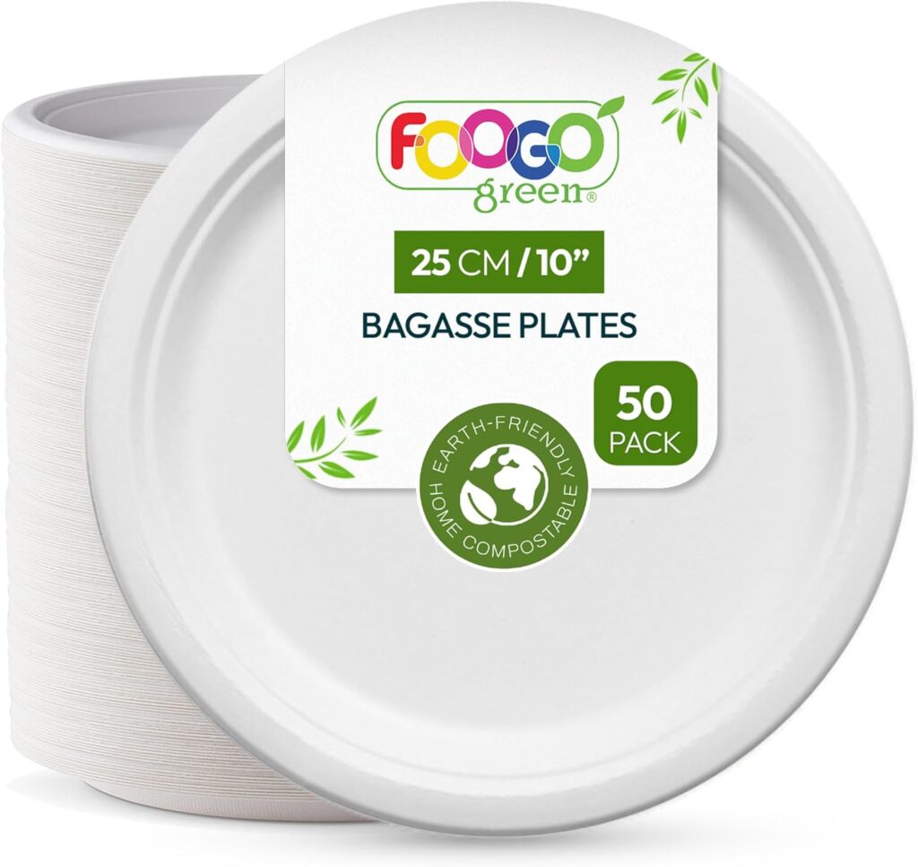 Disposable bagasse dinner plates – Large 10 inch (25 cm) – White