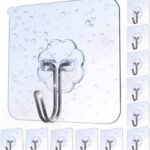 AOMEES Adhesive Hooks Heavy Duty Wall Hooks 8kg (Max) Self Adhesive Hook 12pcs – Transparent