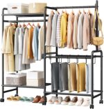 Casavibe Wheeled freestanding clothes rail with top shelf – Black