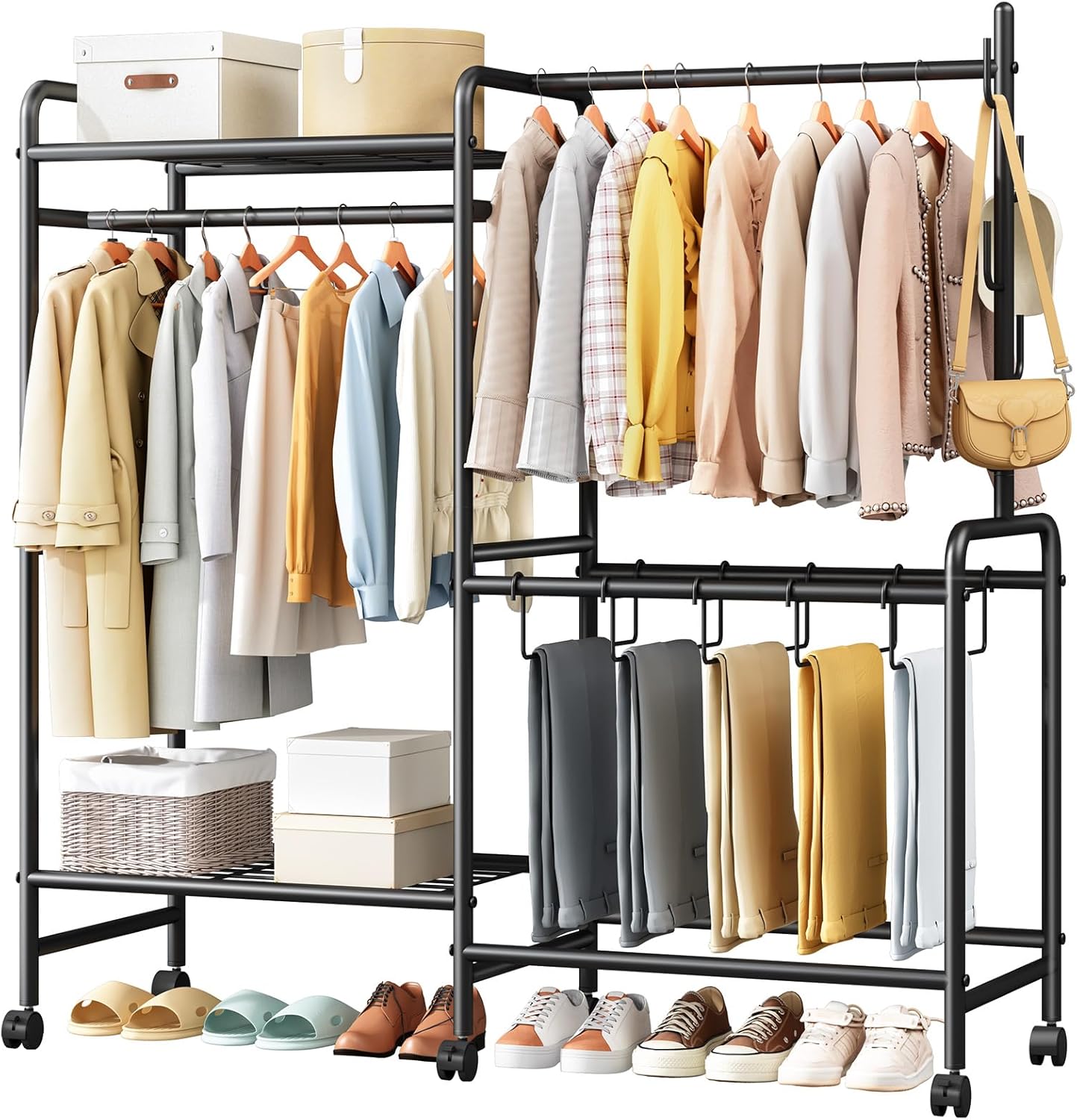 Casavibe Wheeled freestanding clothes rail with top shelf – Black Casavibe Wheeled freestanding clothes rail with top shelf – Black - Image 1
