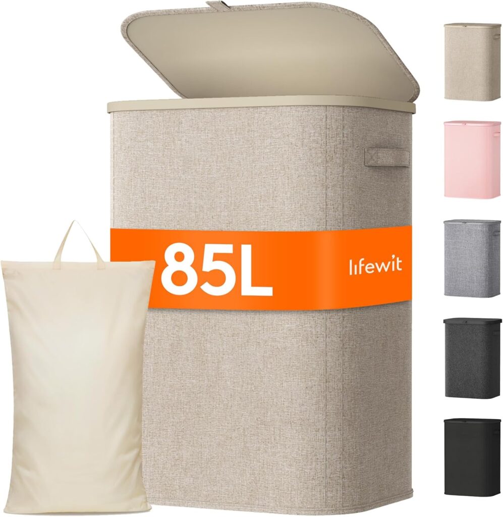 Lifewit Lidded fabric laundry hamper – 85L – Beige