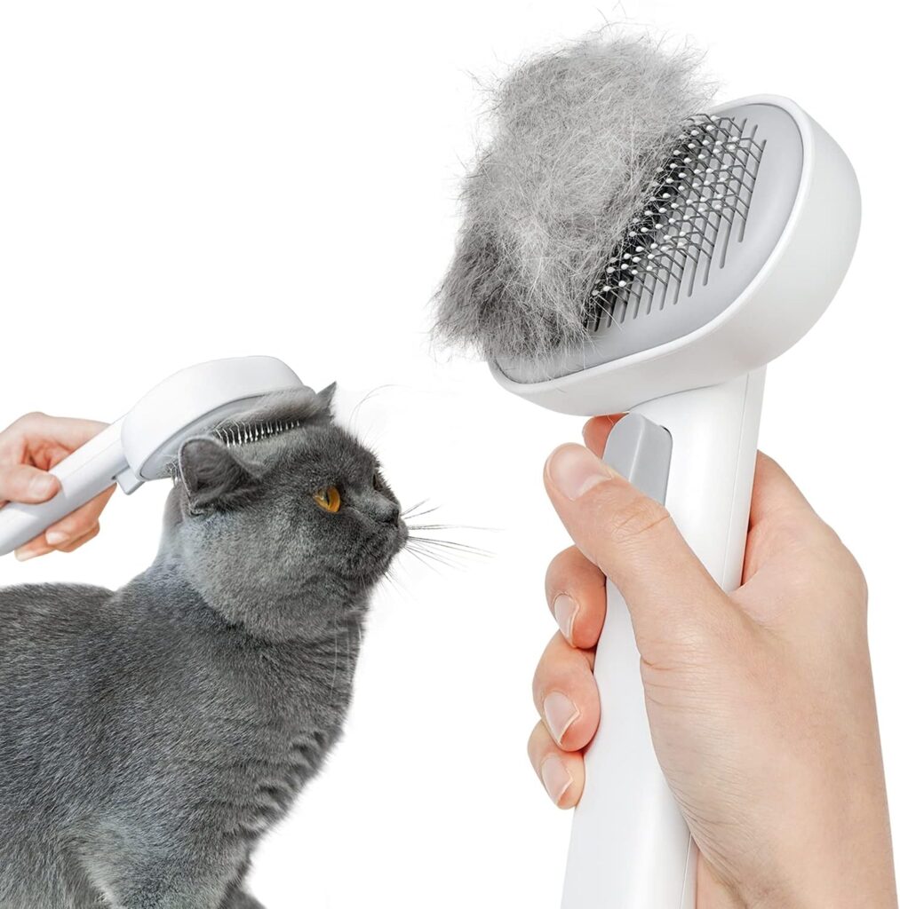 aumuca Cat Dog Brush with Release Button – White
