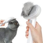 aumuca Cat Dog Brush with Release Button – White