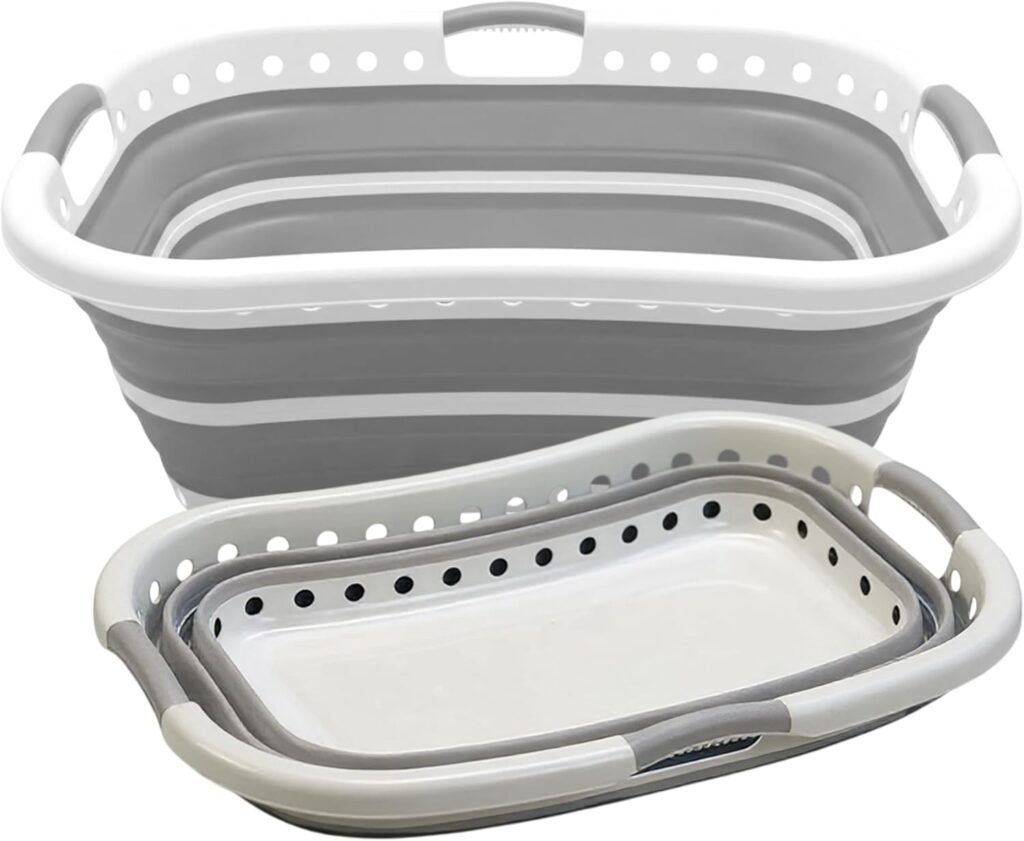 Aspect Collapsible rigid laundry basket – 68 Litres – White,grey