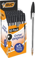 BIC Cristal Original Black Ballpoint Pens, 50-pack