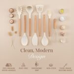 nuovva Mixed silicone and wood utensil set – Varies (Small to Medium) – Cream - Image 9