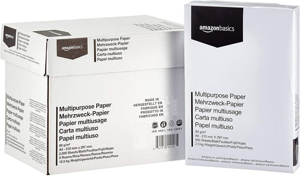 Amazon Basics A4 80gsm copy paper, 2,500 sheets – White