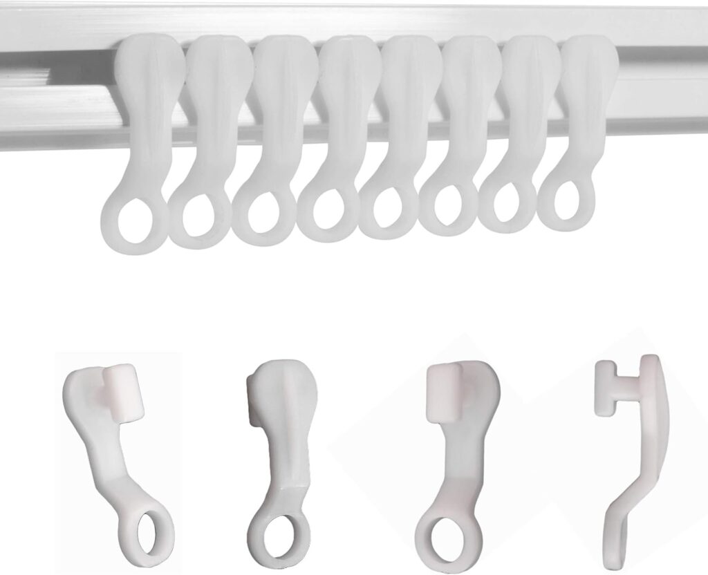 ASIWUJING Curtain-track glider hooks – White – 50-pack