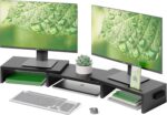BONTEC Dual Monitor Stand Riser, Stepless Adjustable Length & Angle – Black