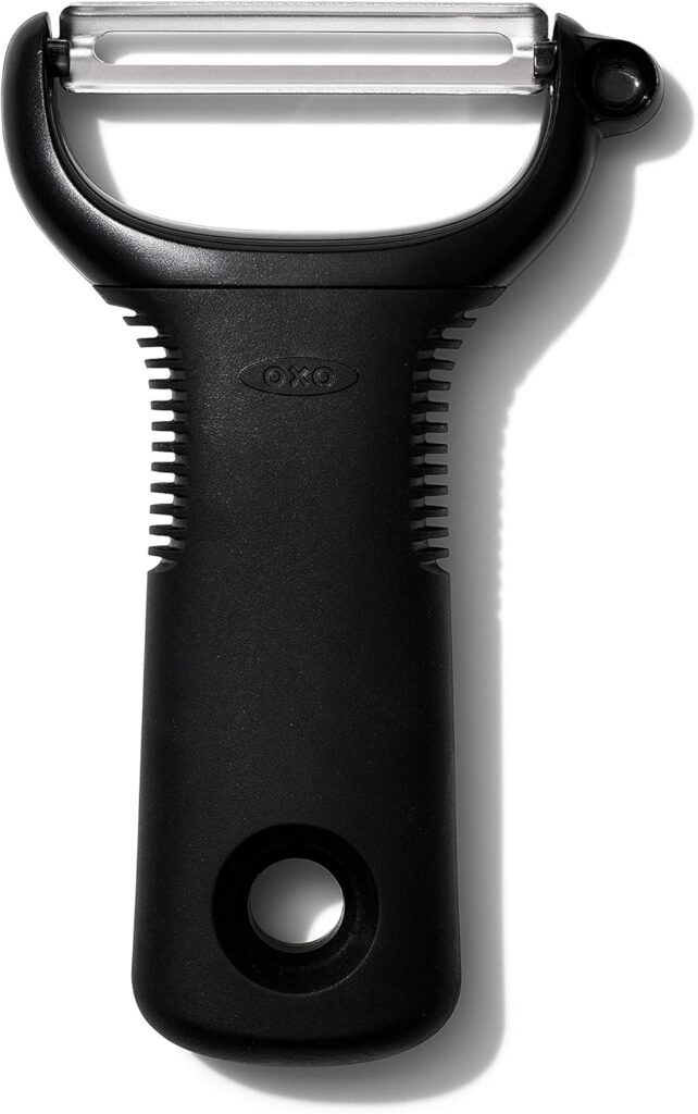 OXO Good Grips Y Peeler | Rubber non-slip handle cushions hands to reduce fatigue during repetitive prep tasks; features – Black