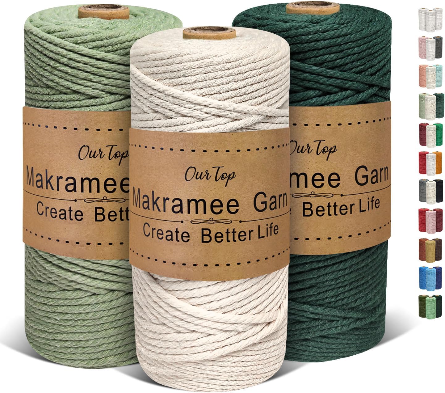 3 Rolls Premium Macrame Cord, 3mm x 100m Braided Macrame Rope Twisted Cord Yarn Macrame Yarn Thick Rope for Wall – Beige, Light Green, Dark Green 3 Rolls Premium Macrame Cord, 3mm x 100m Braided Macrame Rope Twisted Cord Yarn Macrame Yarn Thick Rope for Wall – Beige, Light Green, Dark Green - Image 1