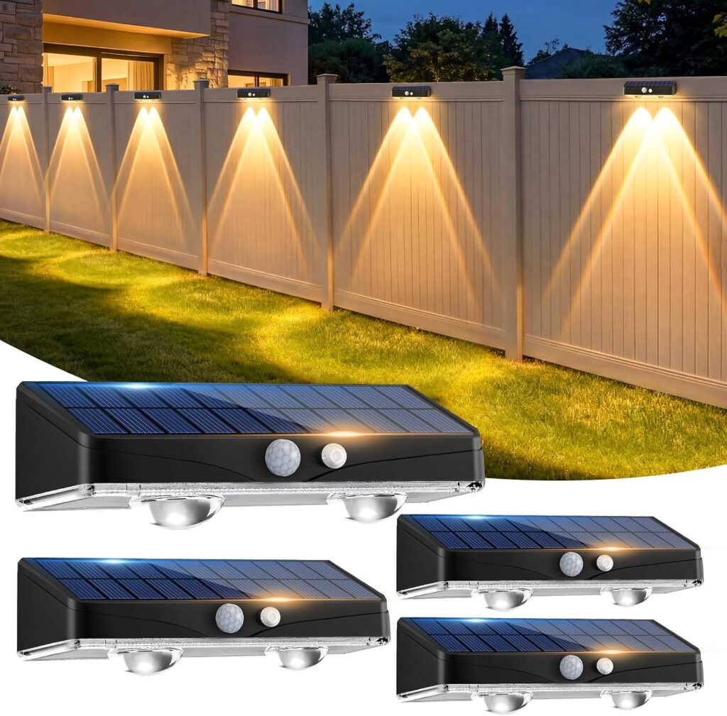 Solar motion-sensor fence lights – Solar Fence Light – 4 Pack – Warm White