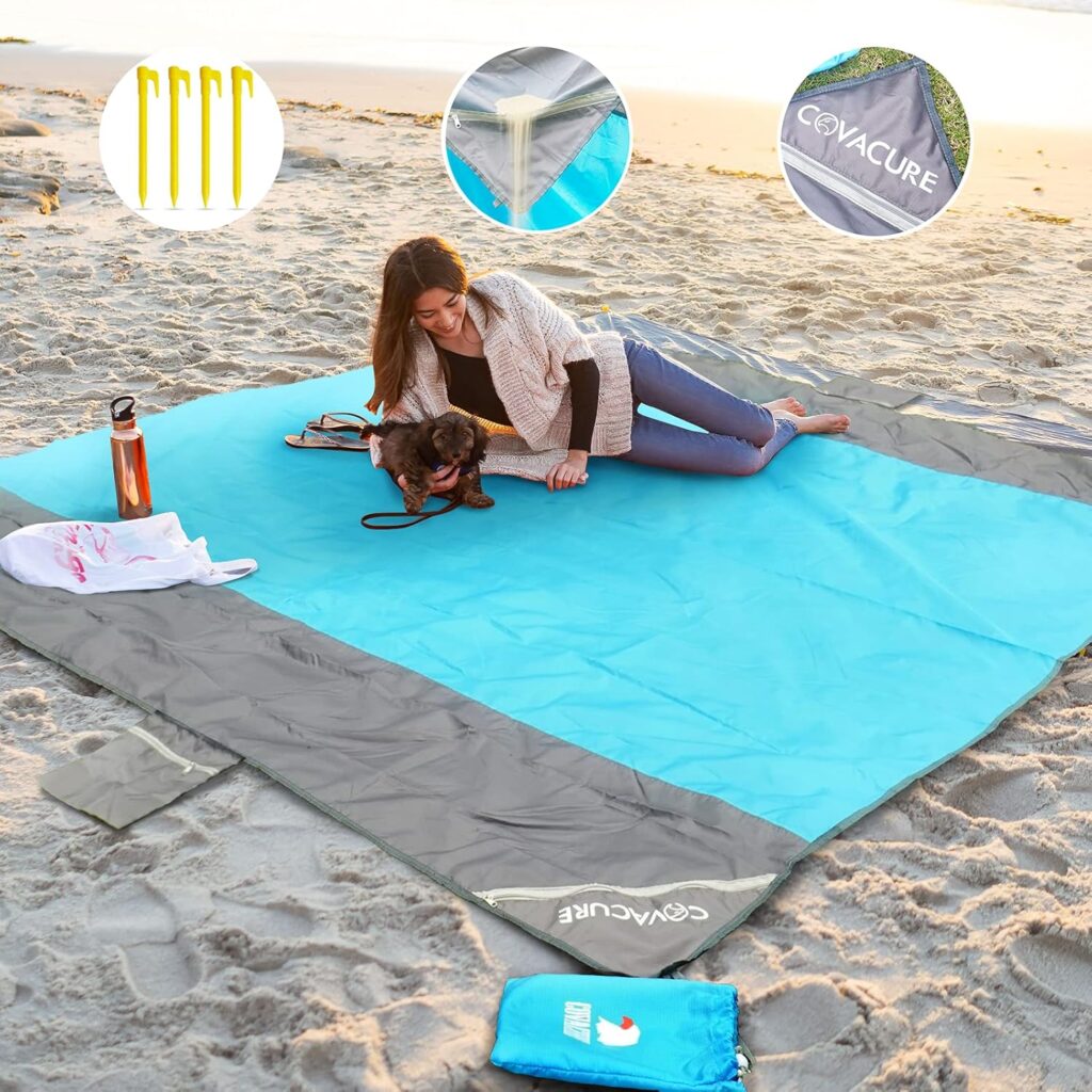 COVACURE Large packable beach picnic mat – 210 X 200CM – Blue