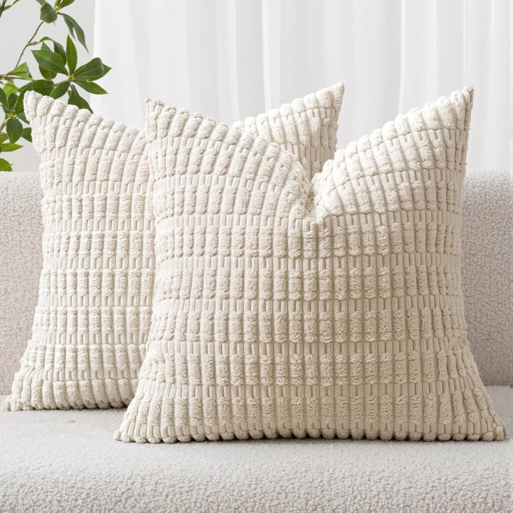 Corduroy cushion-cover pair – Cream White – 2-pack