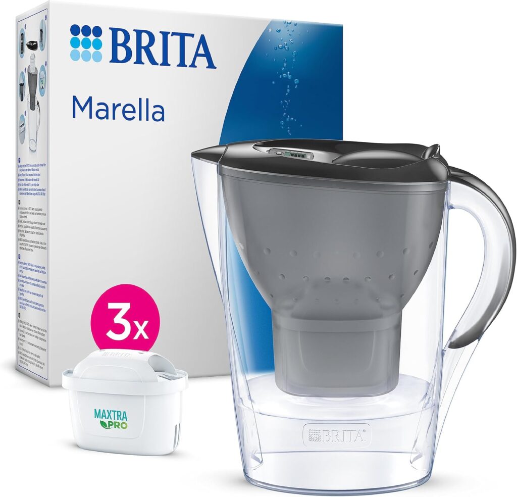 BRITA Water Filter Jug MAXTRA Marella, 3x Pure Performance cartridges – 2.4 litres