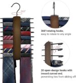 Rotating wooden tie and belt hanger – Brown - Image 3