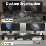 BONTEC Dual Monitor Stand Riser, Stepless Adjustable Length & Angle – Black - Image 2